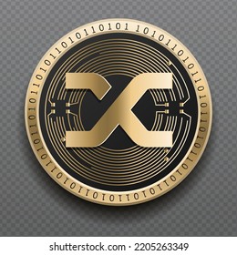 Synthetix (SNX) cryptocurrency golden coin isolated in transparent background. Virtual currency token symbol vector illustration based on cryptography and block chain technology.