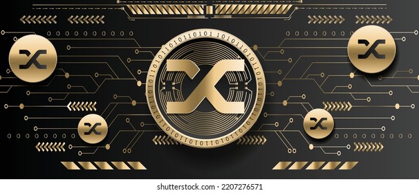 Synthetix SNX cryptocurrency golden coin on futuristic technology background vector illustration banner and wallpaper template 