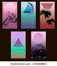 Synthwave backgrounds. Ready to use for social stories, wallpapers and design projects. 
