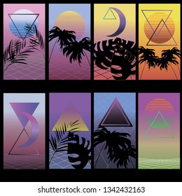 Synthwave backgrounds. Ready to use for stories, wallpapers and other design projects. 