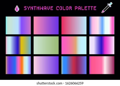 Synthwave color palette, set of duotone and holographic swatches for trendy coloring.