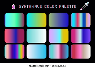 Synthwave color palette, set of duotone and holographic swatches for trendy coloring.