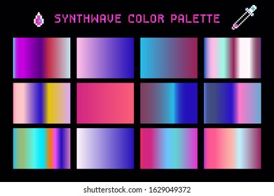 Synthwave color palette, set of duotone and holographic swatches for trendy coloring.