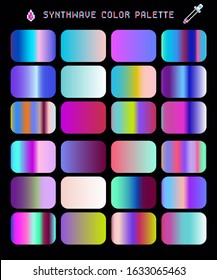 Synthwave color palette, set of duotone and holographic swatches for trendy coloring.