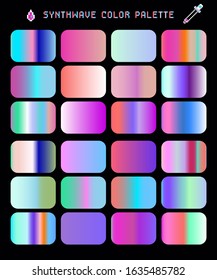 Synthwave color palette, set of duotone and holographic swatches for trendy coloring.