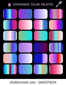 Synthwave color palette, set of duotone and holographic swatches for trendy coloring.