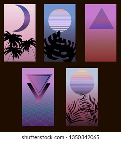 Synthwave colorful backgrounds. Ready for use as wallpapers, stories backgrounds and for other design projects. 