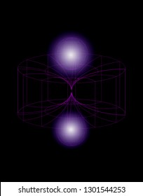 Synthwave/ cyberpunk style illustration of 3d tunnel in cyberspace. Concept image of time and space deformation, wormhole.