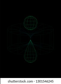 Synthwave/ cyberpunk style illustration of 3d tunnel in cyberspace. Concept image of time and space deformation, wormhole.