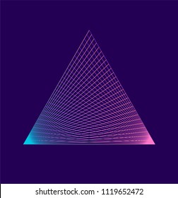 Synthwave cyberpunk style illustration of glowing neon triangle for logotype, poster, design.