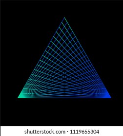 Synthwave cyberpunk style illustration of glowing neon triangle for logotype, poster, design.