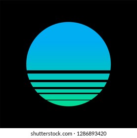 Synthwave/ cyberpunk Sun, inspirated by 1980s-1980s computer games graphics. Logotype or music cover/ poster template.