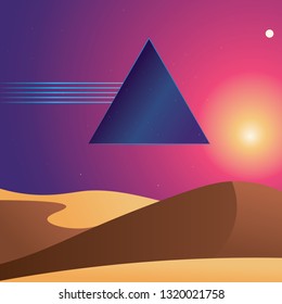 Synthwave Desert Triangle Retro Poster Design Vector Illustration