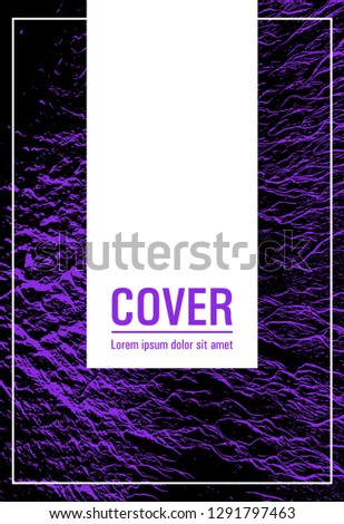 Synthwave or esports poster vector graphic design with rippling motion texture bachground in proton purple and black colors. White frame for text. Wavy violet purple pattern poster or banner template.