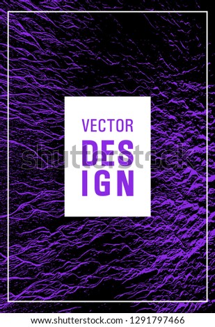 Synthwave or esports poster vector graphic design with rippling motion texture bachground in proton purple and black colors. White frame for text. Wavy violet purple pattern poster or banner template.