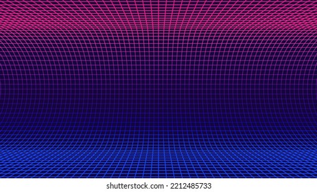 Cuadrícula de ondas sintéticas. Fondo del volante de la fiesta de retozo del marco de cuadrícula. Fondo de malla redonda. Resumen de fondo digital. Ilustración del Vector de Tecnología de Túnel VR de Realidad Virtual de Computadora Vintage.