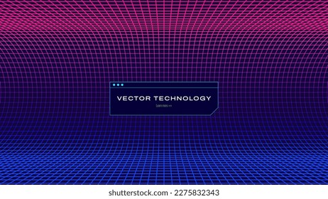 Synthwave Grid. Grid Frame Retrowave Party Flyer Background. Round Wall Mesh Backdrop. Abstract Digital Background. Vintage Computer Virtual Reality VR Tunnel Technology Vector Illustration.