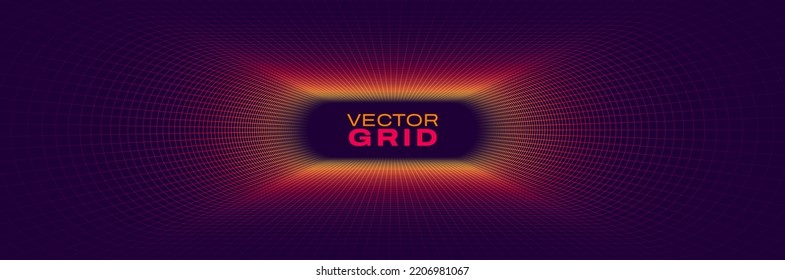 Túnel de la cuadrícula de ondas sintéticas. Fondo del volante de la fiesta de retozo del marco de cuadrícula. Fondo de malla de túnel redondo. Resumen de fondo digital. Ilustración del Vector de Tecnología de Túnel VR de Realidad Virtual de Computadora Vintage.