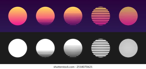 Iconos de conjunto de luna de Synthwave. Estilo plano. Iconos del vector.