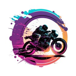 Synthwave Motorcycle Riding Vector Illustrations For Tshirt, Sticker, Printing, Sublimation
