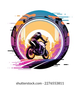 Synthwave motorcycle riding vector illustrations for tshirt, sticker, printing, sublimation