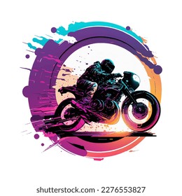 Synthwave motorcycle riding vector illustrations for tshirt, sticker, printing, sublimation