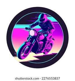 Synthwave motorcycle riding vector illustrations for tshirt, sticker, printing, sublimation