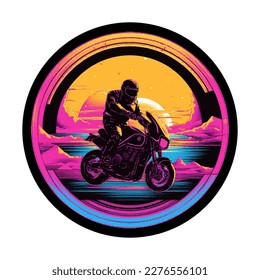 Synthwave motorcycle riding vector illustrations for tshirt, sticker, printing, sublimation