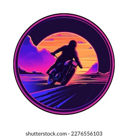 Synthwave motorcycle riding vector illustrations for tshirt, sticker, printing, sublimation