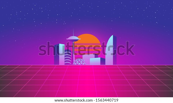 Synthwave Neon City 80s Style Stock Vector (Royalty Free) 1563440719 ...