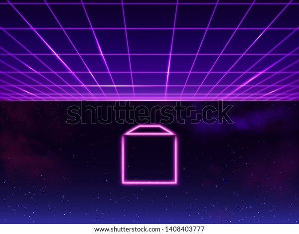 Synthwave Neon Grid Futuristic Background Folder Stock Vektorgrafik Lizenzfrei