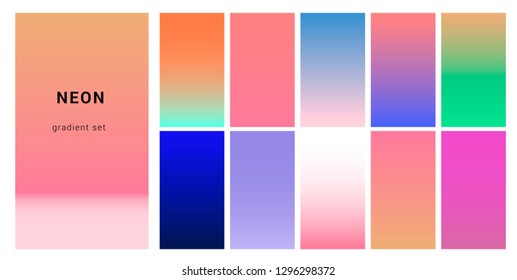 Synthwave neon palette, gradient swatches for design. Trendy pastel colors: purple, blue, and pink duotone gradients, retrowave 80s-90s aesthetics.