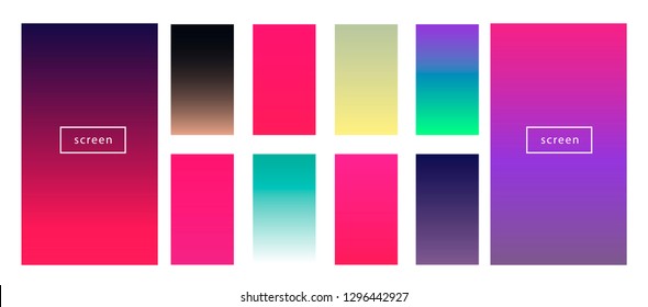 Synthwave neon palette, gradient swatches for desing. Colorful backgrounds in trendy neon colors: UFO Green, Plastic Pink, and Proton Purple, Electric Blue. 