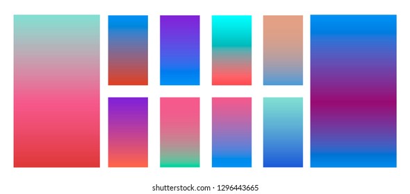 Synthwave neon palette, gradient swatches for desing. Trendy pastel colors: purple, blue, and pink duotone gradients, retrowave 80s-90s aesthetics.