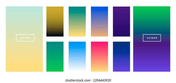 Synthwave neon palette, gradient swatches for desing. Colorful backgrounds in trendy neon colors: UFO Green, Plastic Pink, and Proton Purple, Electric Blue. 