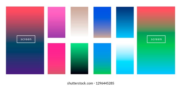 Synthwave neon palette, gradient swatches for desing. Trendy pastel colors: purple, blue, and pink duotone gradients, retrowave 80s-90s aesthetics.