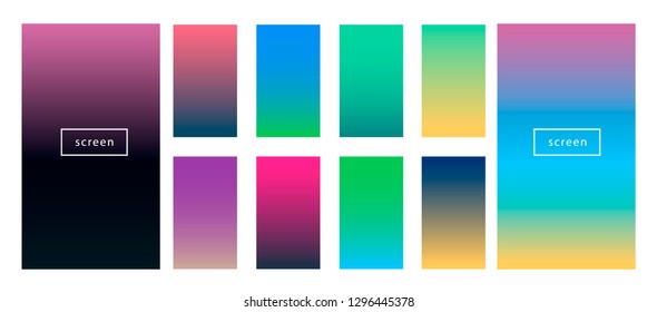 Synthwave neon palette, gradient swatches for desing. Colorful backgrounds in trendy neon colors: UFO Green, Plastic Pink, and Proton Purple, Electric Blue. 