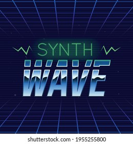 Synthwave retro futuristic logo. Synthwave music logo design. 80's style label. Trendy retro 1980s logo design. Vector Print for T-shirt, typography.