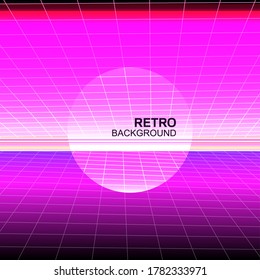 Synthwave retro poster design with laser grid. Vector neon background synth wave, retro wave styled.