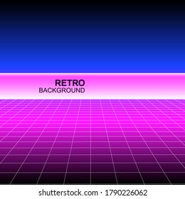 Synthwave retro poster design with laser grid. Vector neon background synth wave, retro wave styled.