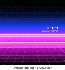 Synthwave retro poster design with laser grid. Vector neon background synth wave, retro wave styled.