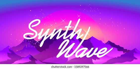 Synthwave Retrowave, Retro 80s, Ad Or Invitation To A Theme Party With Neon Colors, Vector Illustration