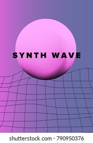 Synthwave sci-fi futuristic design template. Glowing circle on gradient pink and violet background.  CD cover, poster, flyer.
