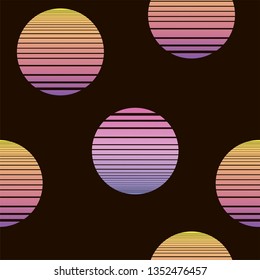 Synthwave seamless pattern with colorful moons. 