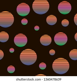 Synthwave seamless pattern with colorful suns. Ready to use for print and backgrounds. 