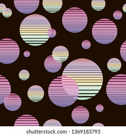 Synthwave seamless pattern with suns in violet colors. Ready to use for print and backgrounds. 