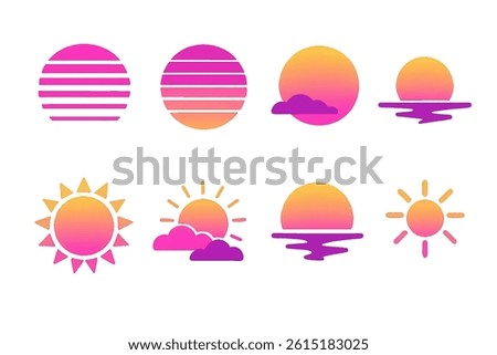 Synthwave Sunset icons are set in a flat style and are vector icons