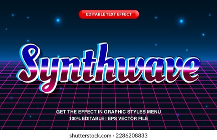 Synthwave text effect, editable text effect style, retro neon light futuristic synthwave text style