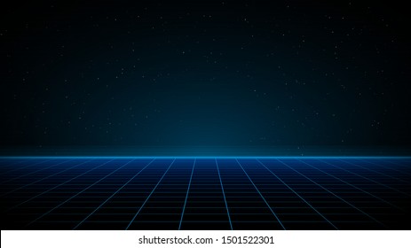 合成波 気化波 レトロウェーブサイバー背景 コピースペース レーザーグリッド 星空 青の光 ポスター 表紙 壁紙 ウェブ バナーなどのvhs効果のデザイン ベクター画像 Eps10 のベクター画像素材 ロイヤリティフリー