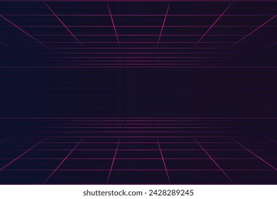 Synthwave vaporwave retrowave cyber background. laser grid, starry sky, blue and purple glows with smoke and particles. Design for poster, cover, wallpaper, web.